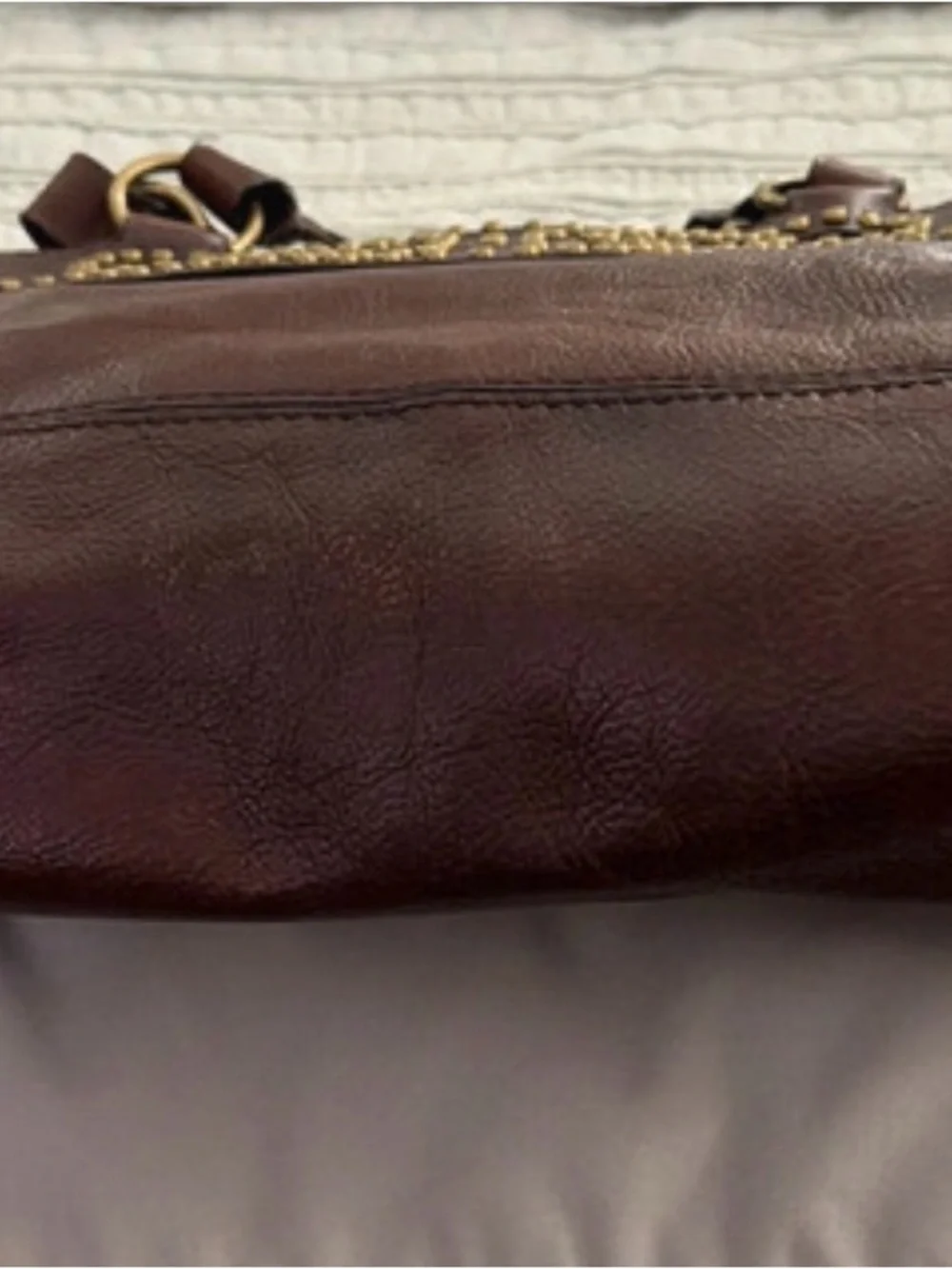Michael Kors Dark Brown Leather Shoulder Bag with Gold Stud Accents